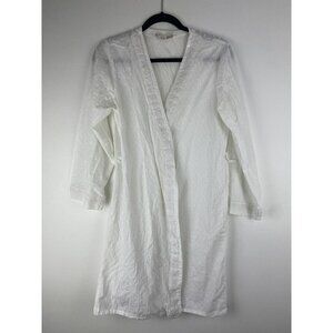 Claire’s Rose Womens Robe Size M White Embroidered 100% Cotton
